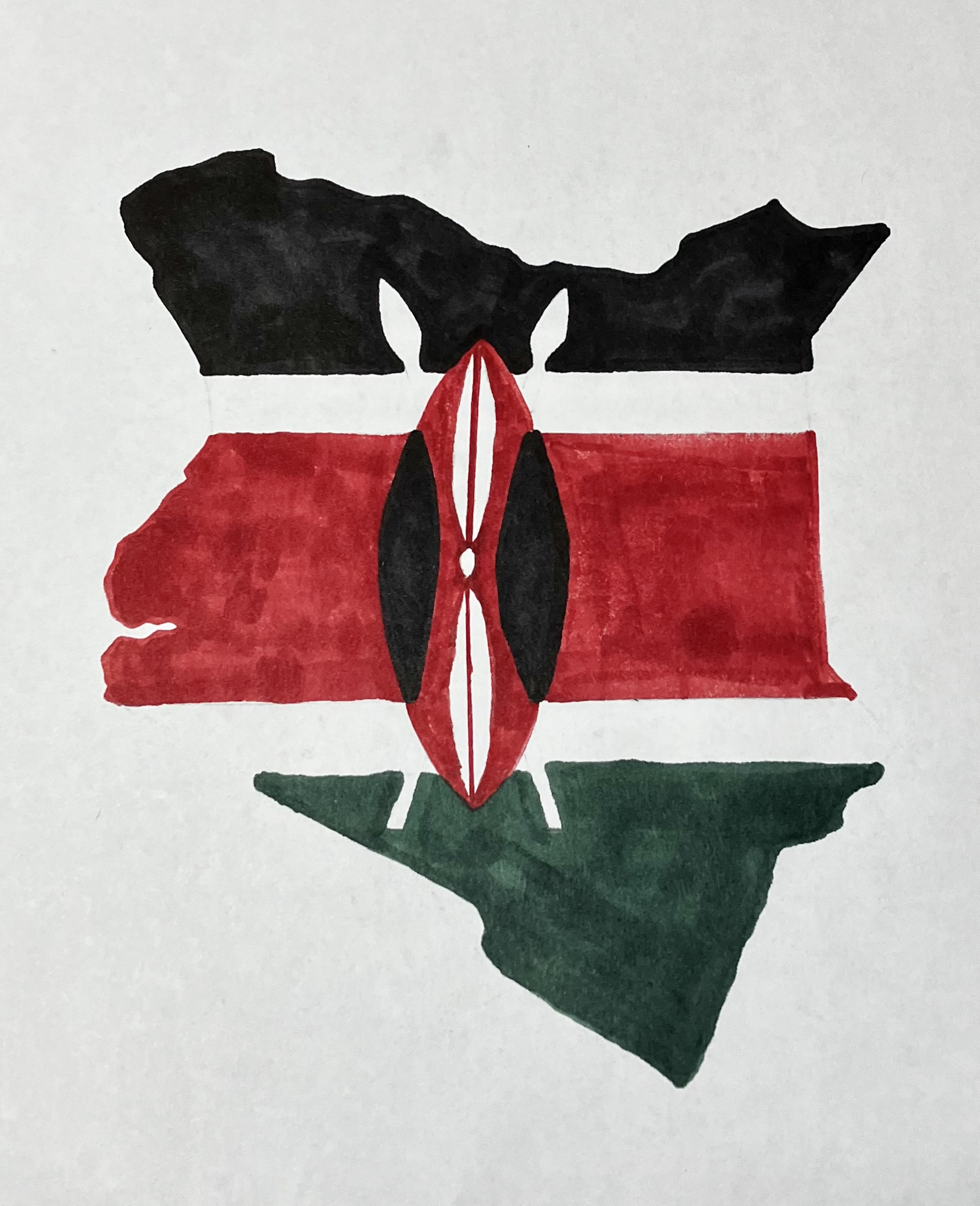 Drawn Kenyan flag overlaid on the outline of Kenya.